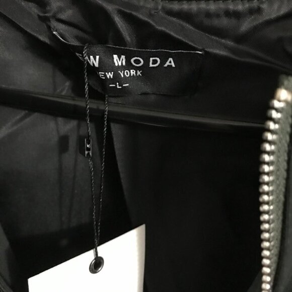 FEW MODA Bomber JACKET Ruffle Olive Green New with tags size Large #104 - Picture 6 of 13